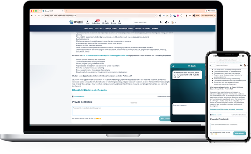 Dovetail knowledge article with employee star ratings and a feedback box at the foot of the page